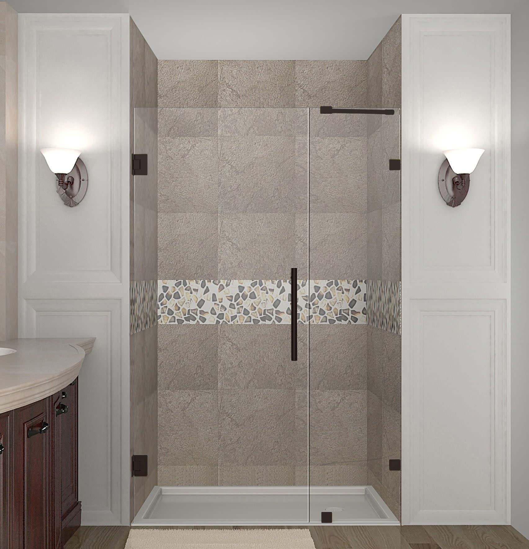 Nautis 66" x 72" Frameless Clear Tempered Glass Shower Door in Bronze