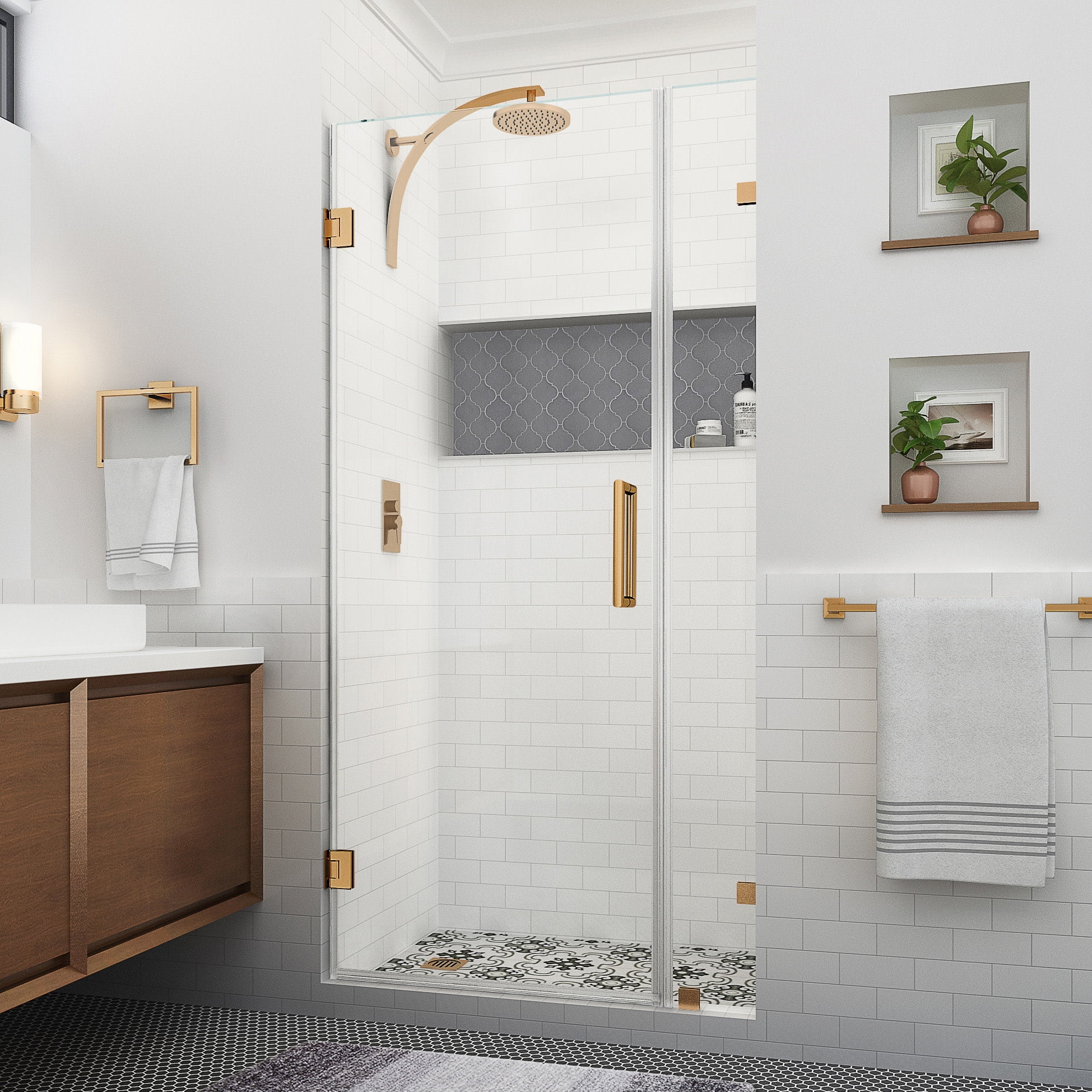 Nautis XL 80" High x 36" Wide Frameless Shower Door in Brushed Gold