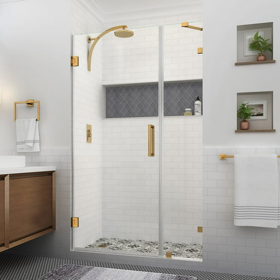 Aston Sdr985ez-493580 Nautis Xl 80" High X 49" Wide Hinged Frameless Shower Door - Gold