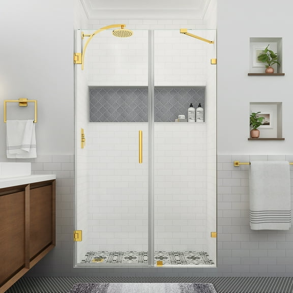 Aston Sdr985ez-512980 Nautis Xl 80" High X 51" Wide Hinged Frameless Shower Door - Gold