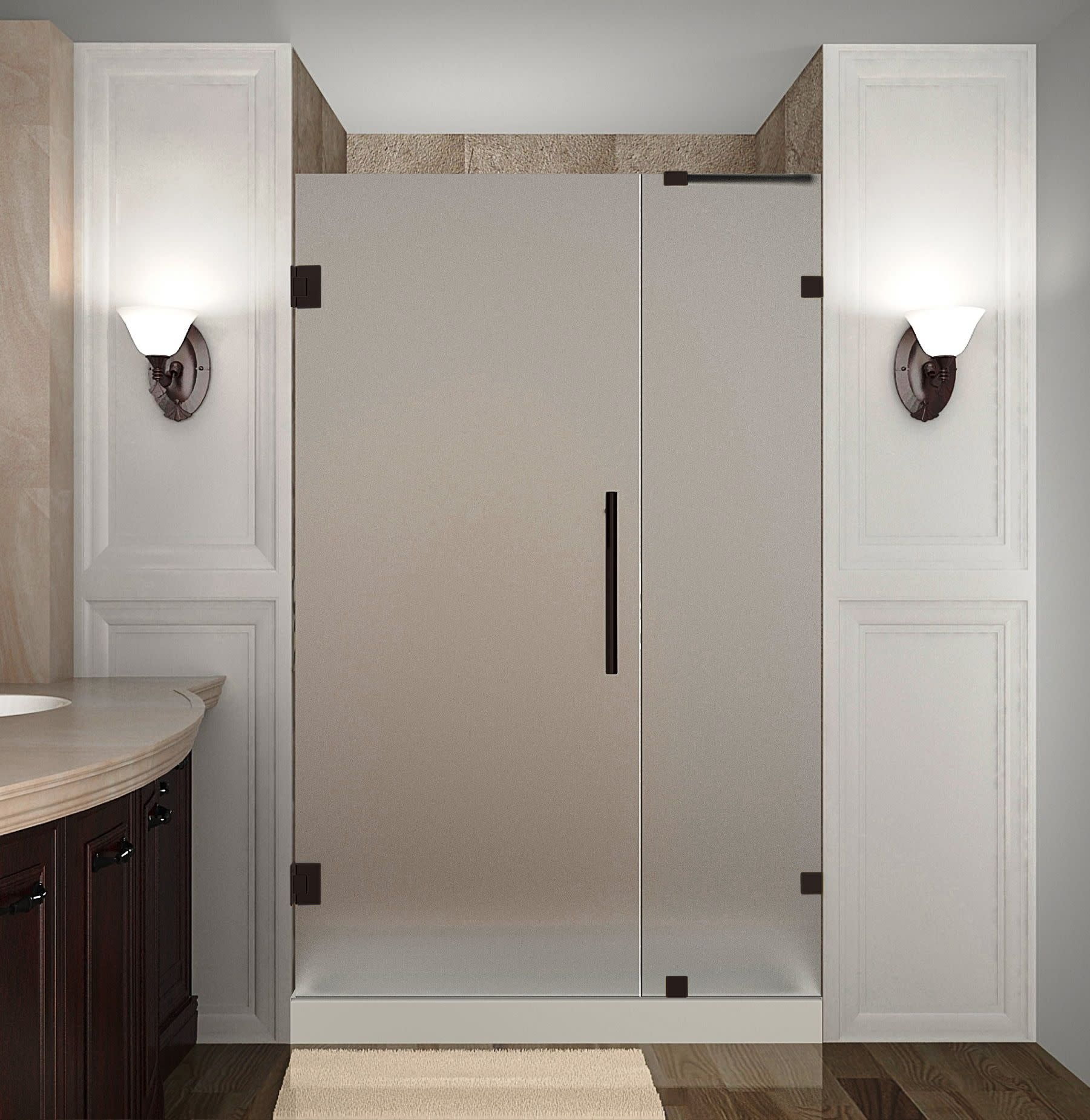 Nautis 48" x 72" Bronze Frameless Frosted Glass Hinged Shower Door