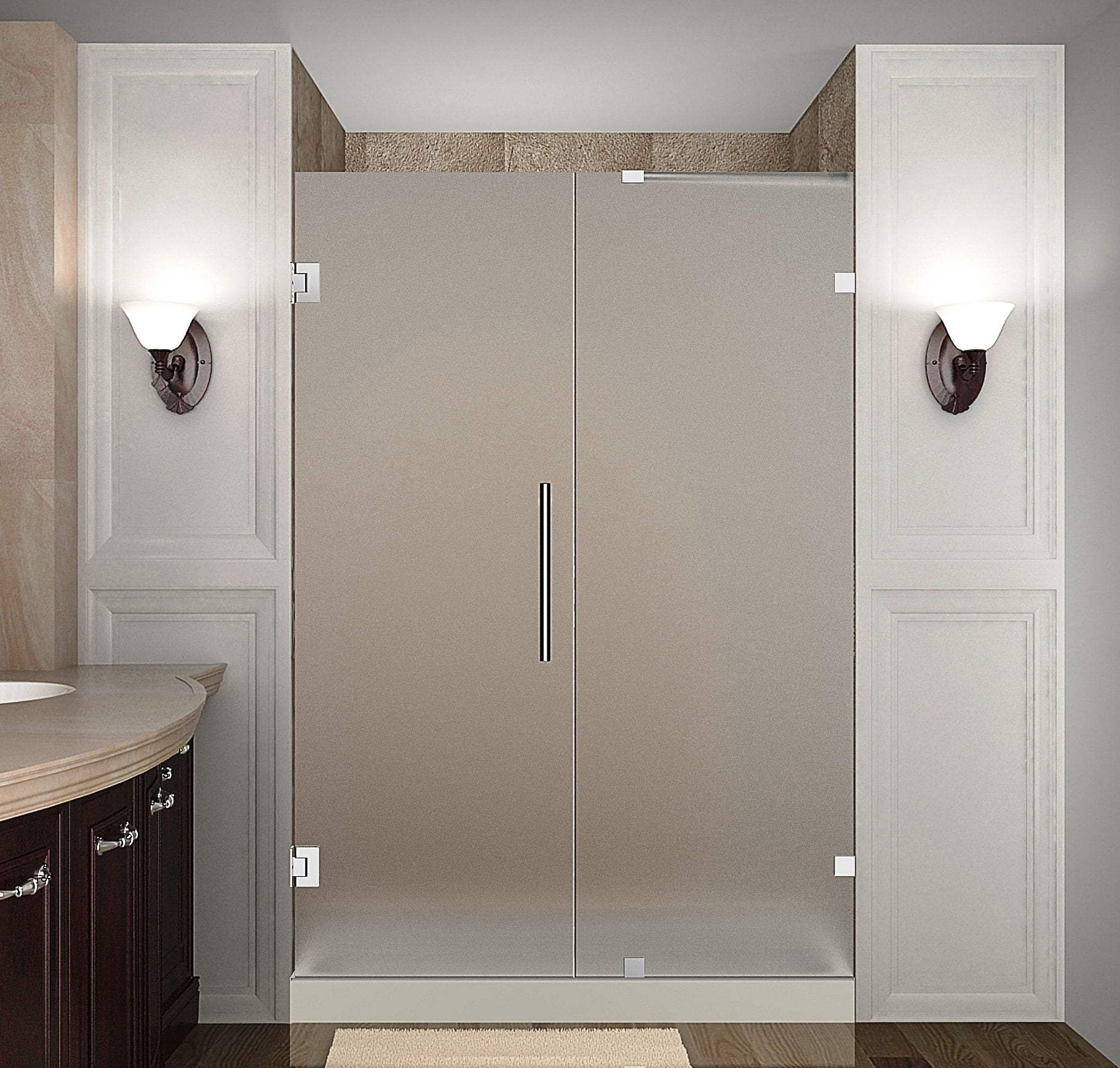 Nautis 48" Chrome Frameless Frosted Glass Shower Door