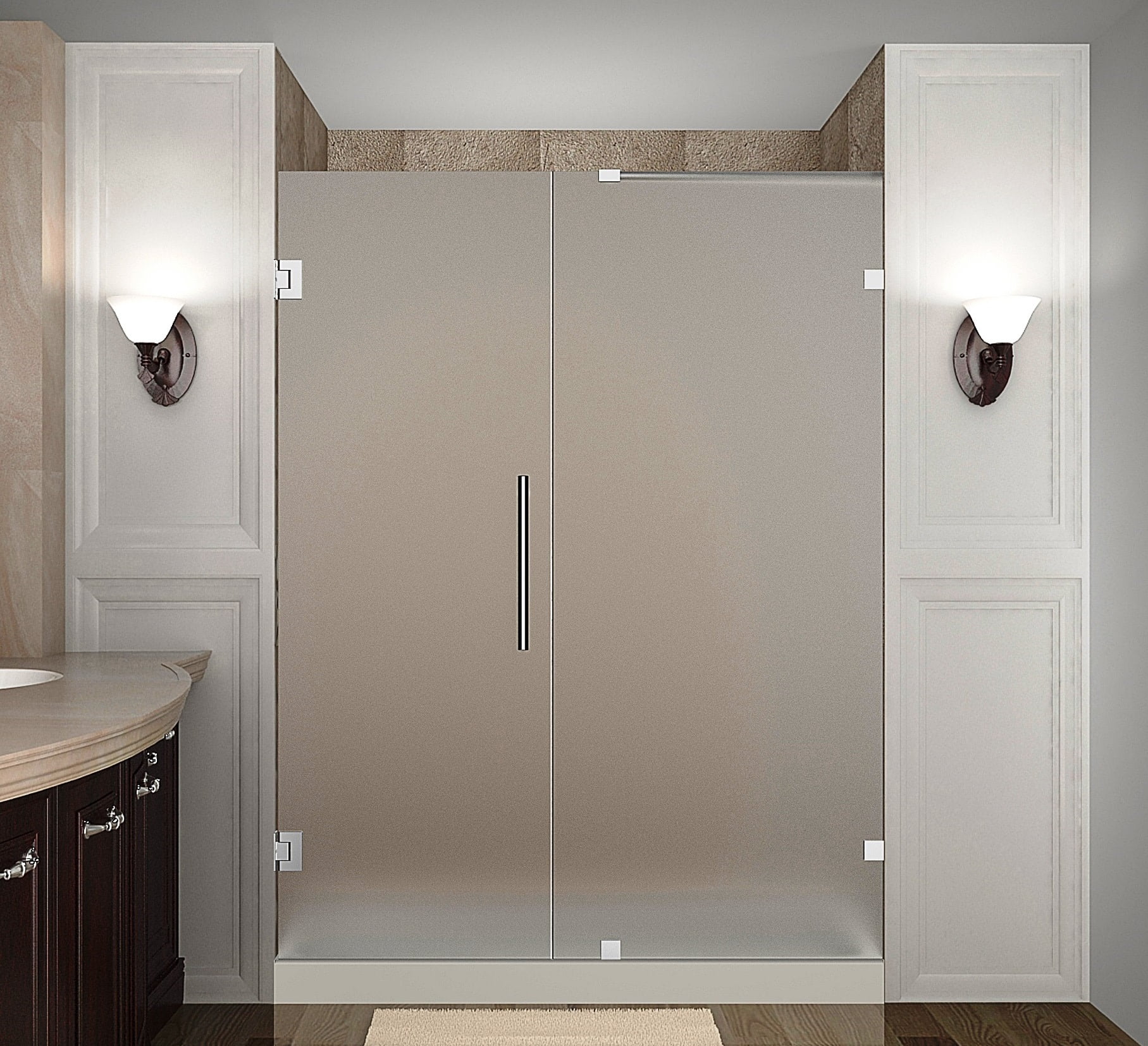 Nautis 55" x 72" Frosted Glass Frameless Hinged Shower Door in Chrome