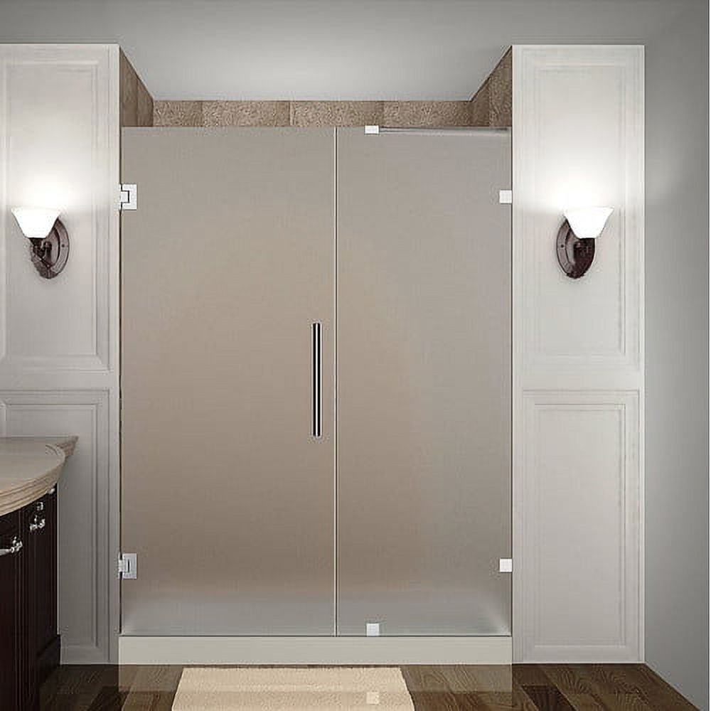 Nautis 64" Frameless Hinged Shower Door with Frosted Glass in Chrome