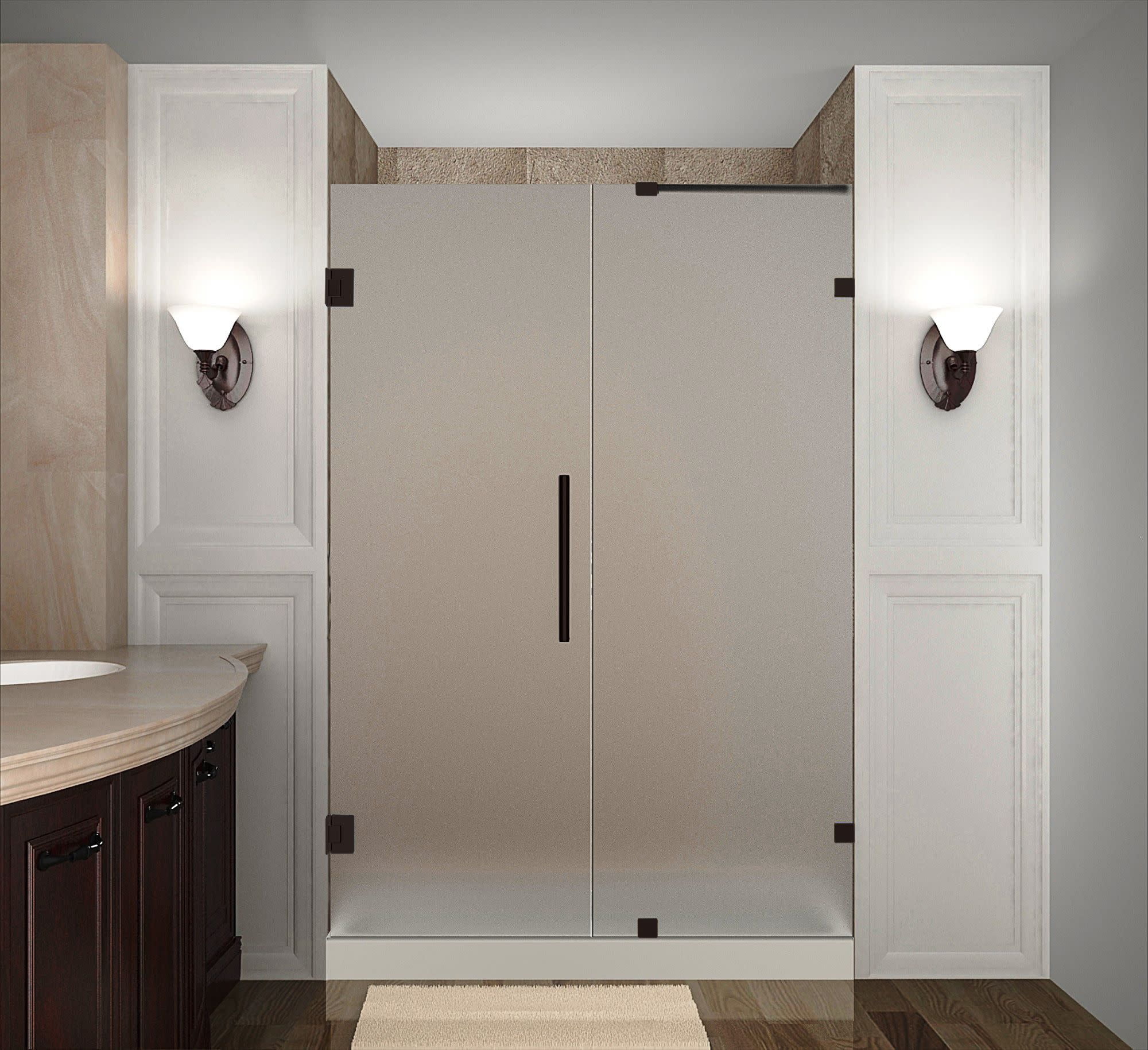 Nautis 72" Bronze Frameless Hinged Shower Door with Frosted Glass