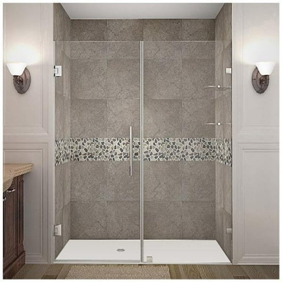 AstonGlobal SDR990-SS-36-10 Nautis 36 x 72 in. Completely Frameless Hinged Shower Door with Glass Shelves in Stainless Steel