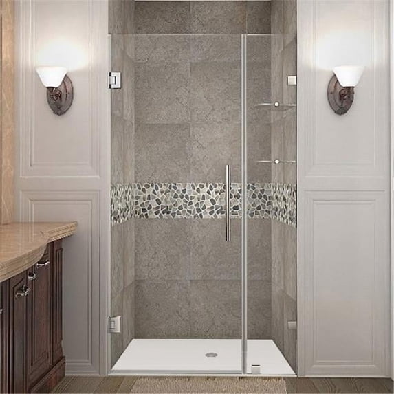 AstonGlobal SDR990-SS-41-10 Nautis 41 x 72 in. Completely Frameless Hinged Shower Door with Glass Shelves in Stainless Steel