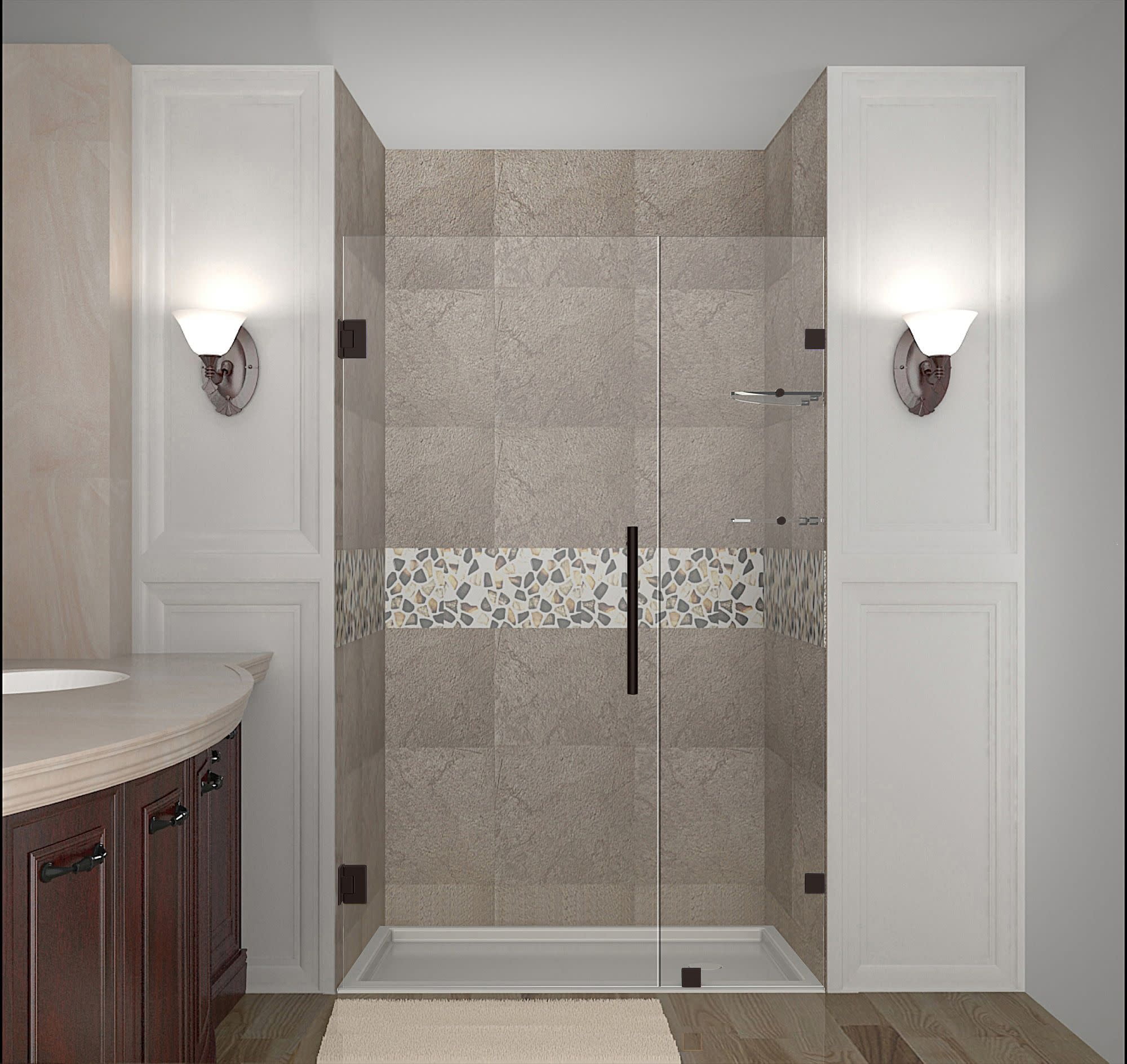 Bronze Frameless Hinged Shower Door with Clear Tempered Glass