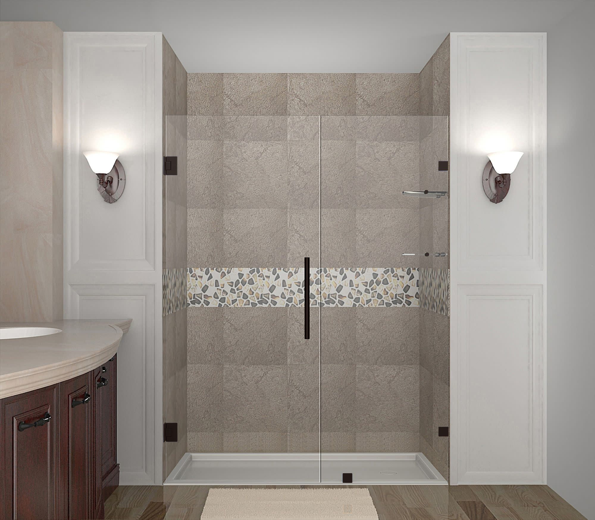 Nautis GS 68" Bronze Frameless Hinged Shower Door with Clear Glass