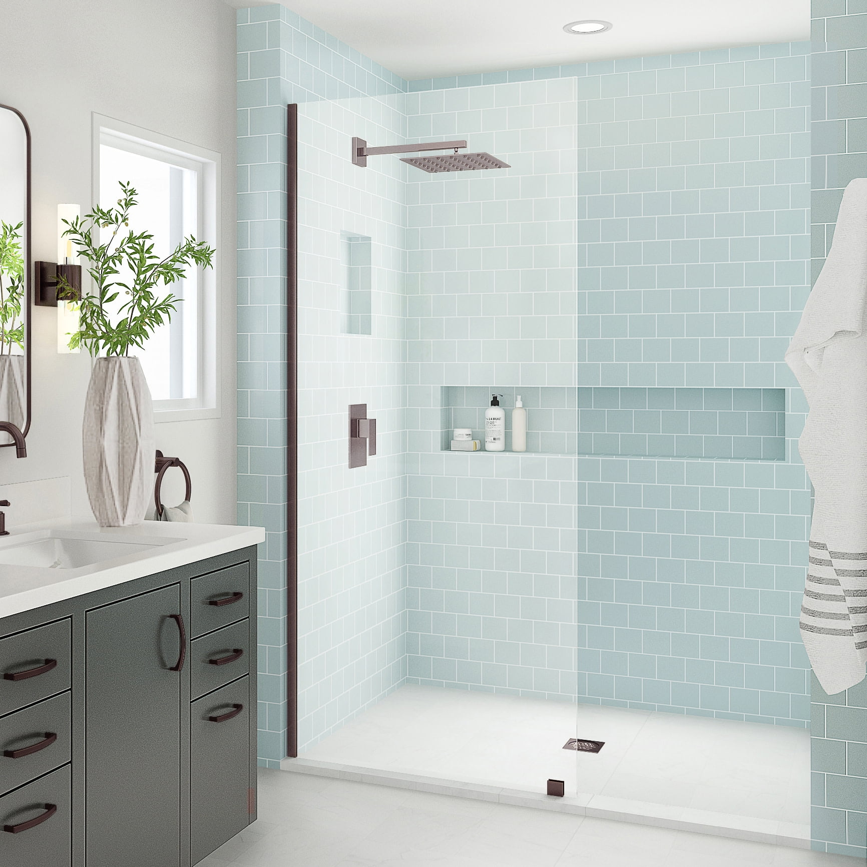 Elyse XL Bronze Frameless Shower Door with Clear Glass