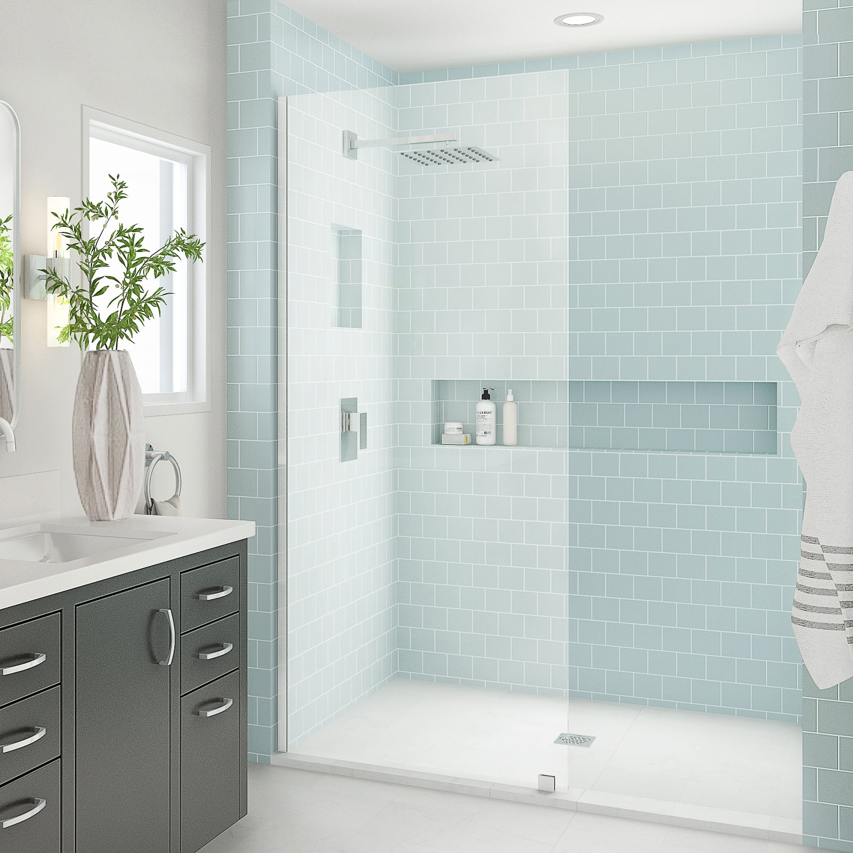 Elyse XL 80" High x 36" Wide Frameless Stainless Steel Shower Door