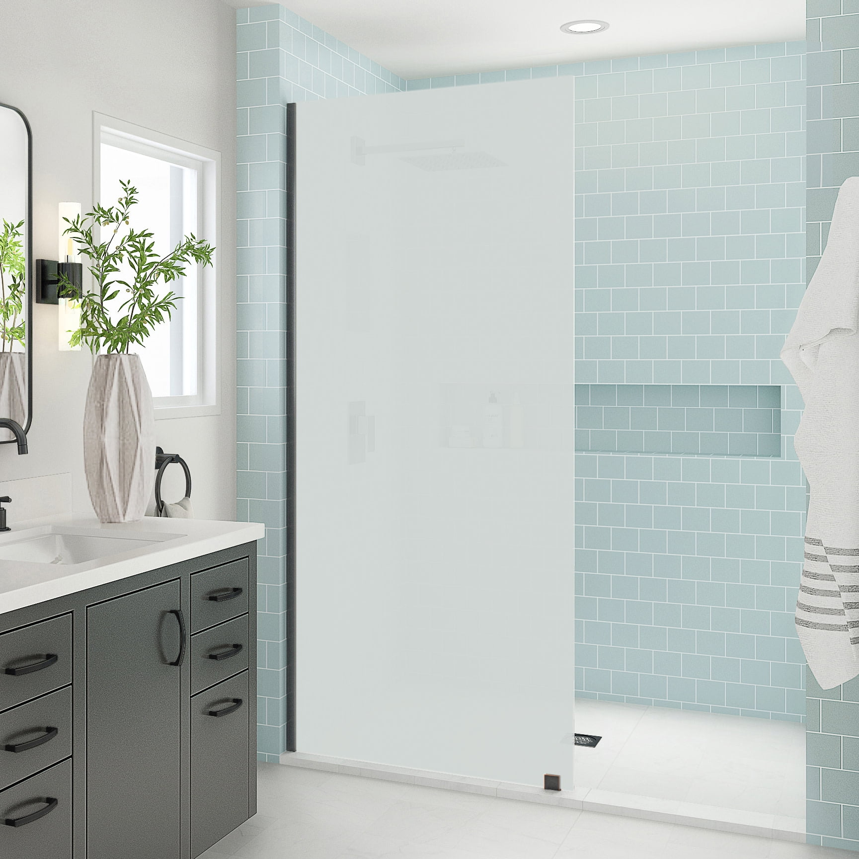 Elyse XL Oil Rubbed Bronze Frameless Shower Door with Frosted Glass