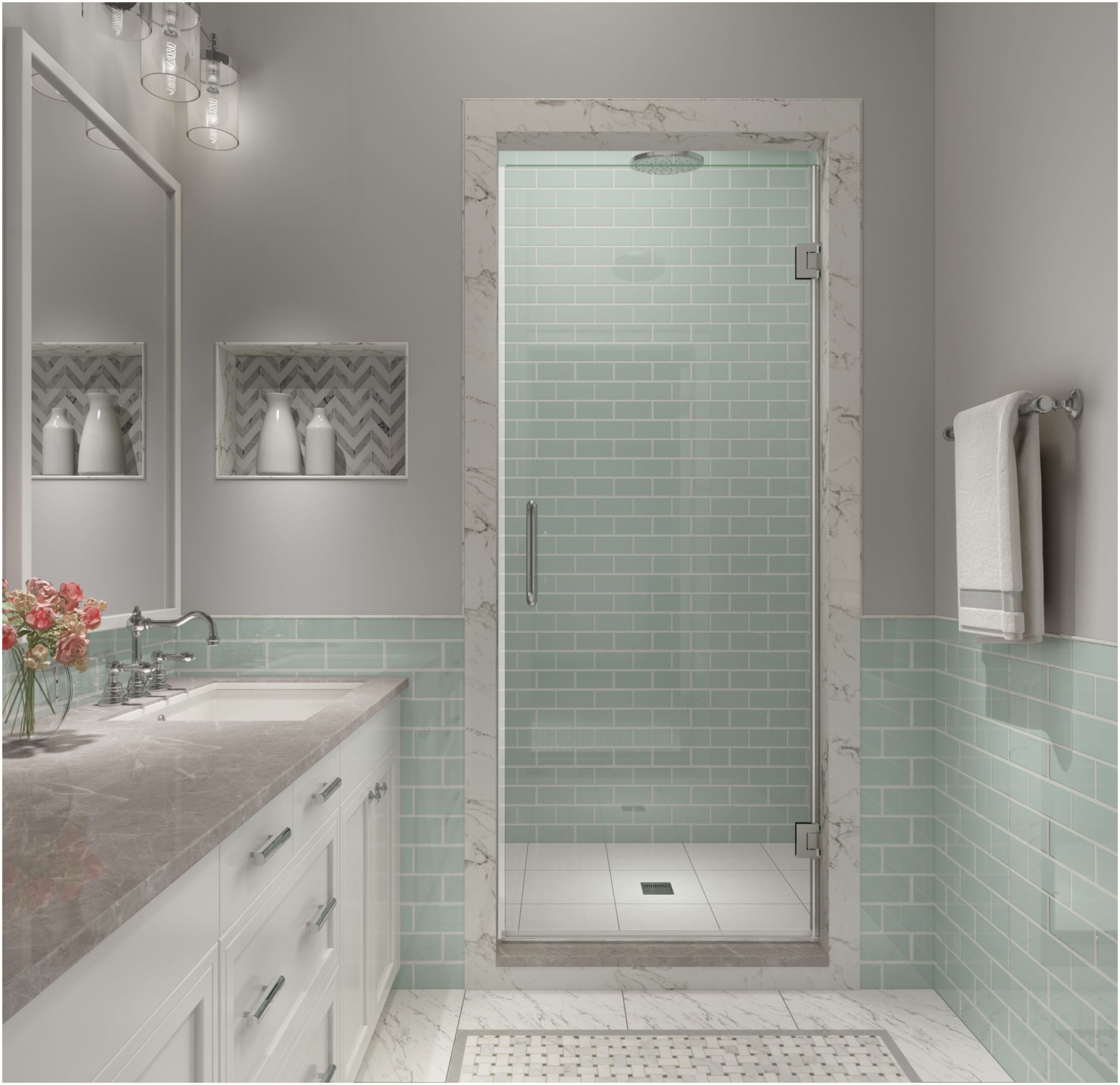 Kinkade XL 80" High Frameless Hinged Shower Door in Chrome
