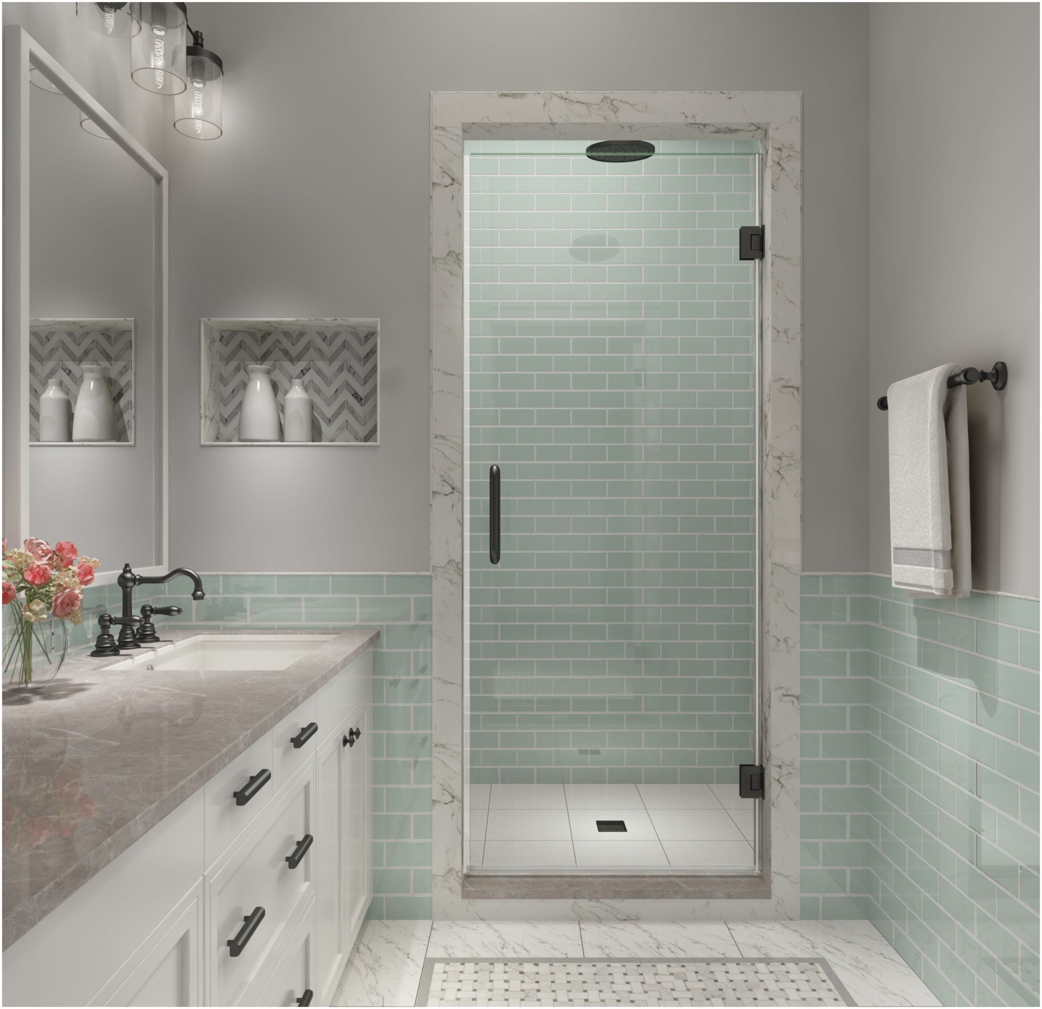 Kinkade XL 80" High x 36" Wide Frameless Clear Glass Shower Door in Matte Black