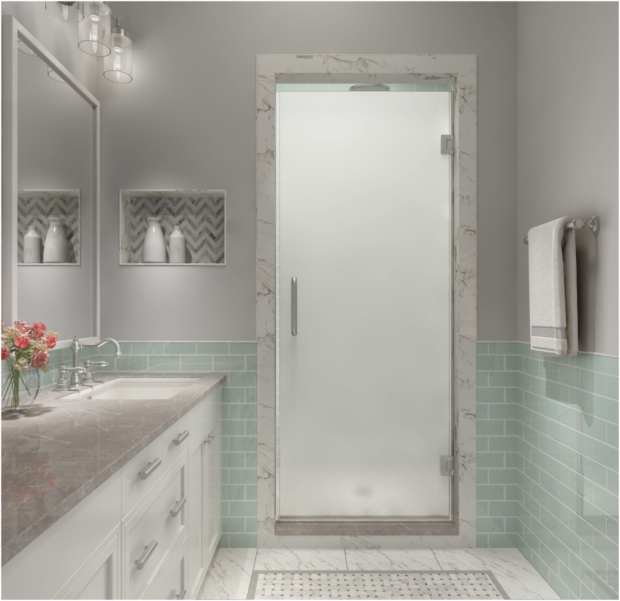 Kinkade XL 80" High Stainless Steel Frameless Hinged Shower Door with Frosted Glass