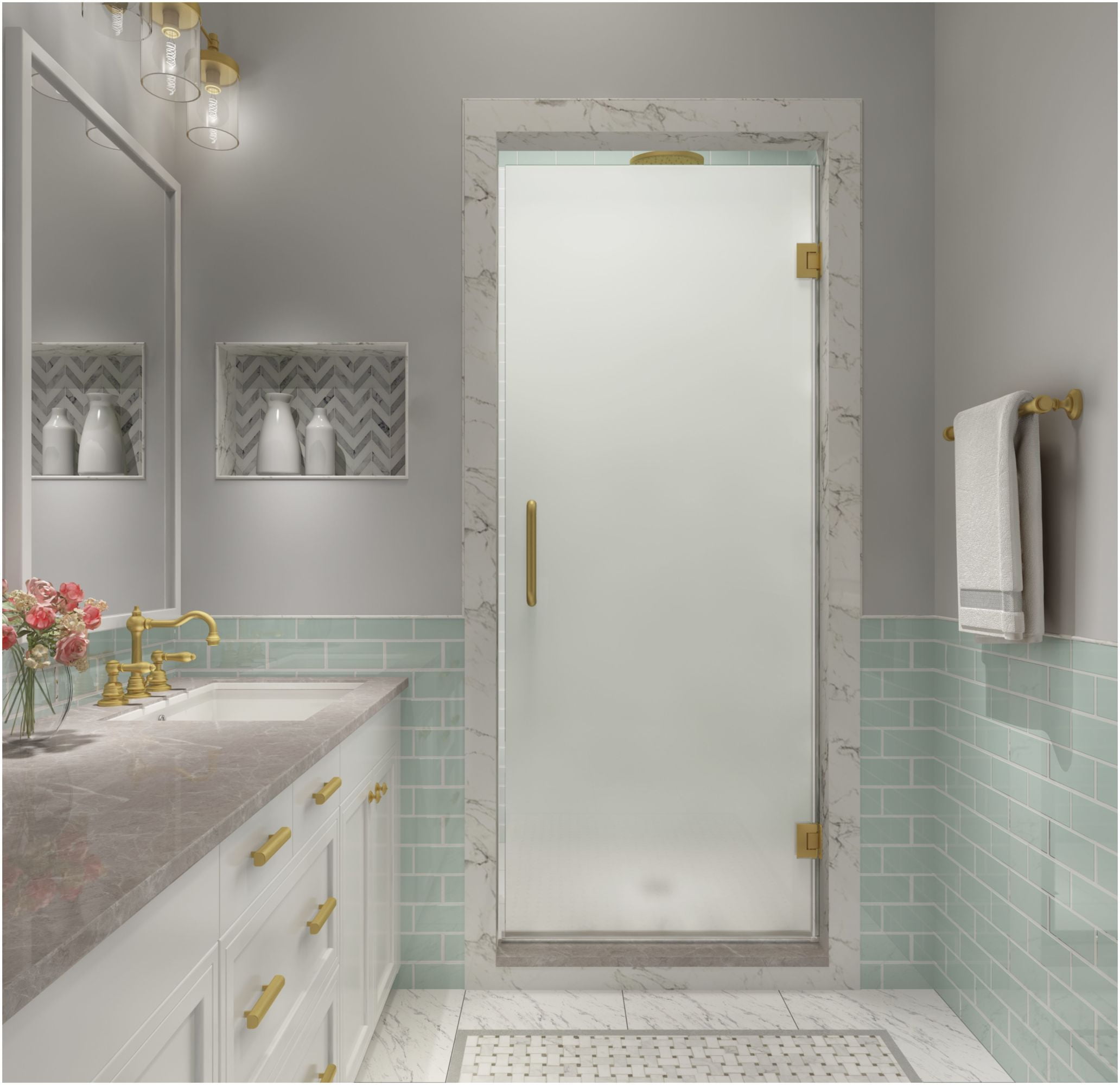 Kinkade XL 80" Brushed Gold Frameless Hinged Shower Door