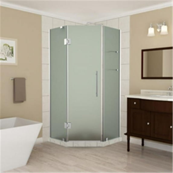 Aston SEN961F-CH-34-10 72 x 34 x 34 in. Merrick GS Frameless Neo-Angle Shower Enclosure with Frosted Glass & Glass Shelves, Chrome