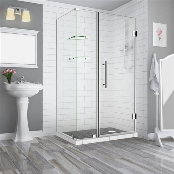 Aston SEN962EZ-CH-492738-10 BromleyGS 48.25 to 49.25 x 38.375 x 72 in. Frameless Corner Hinged Shower Enclosure with Glass Shelves - Chrome