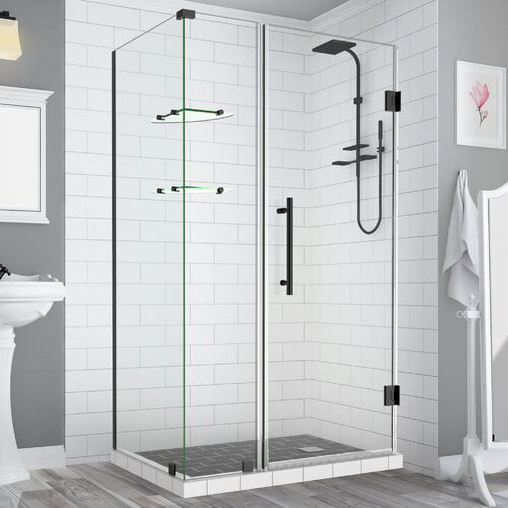 Bromley 72" Matte Black Frameless Hinged Shower Enclosure