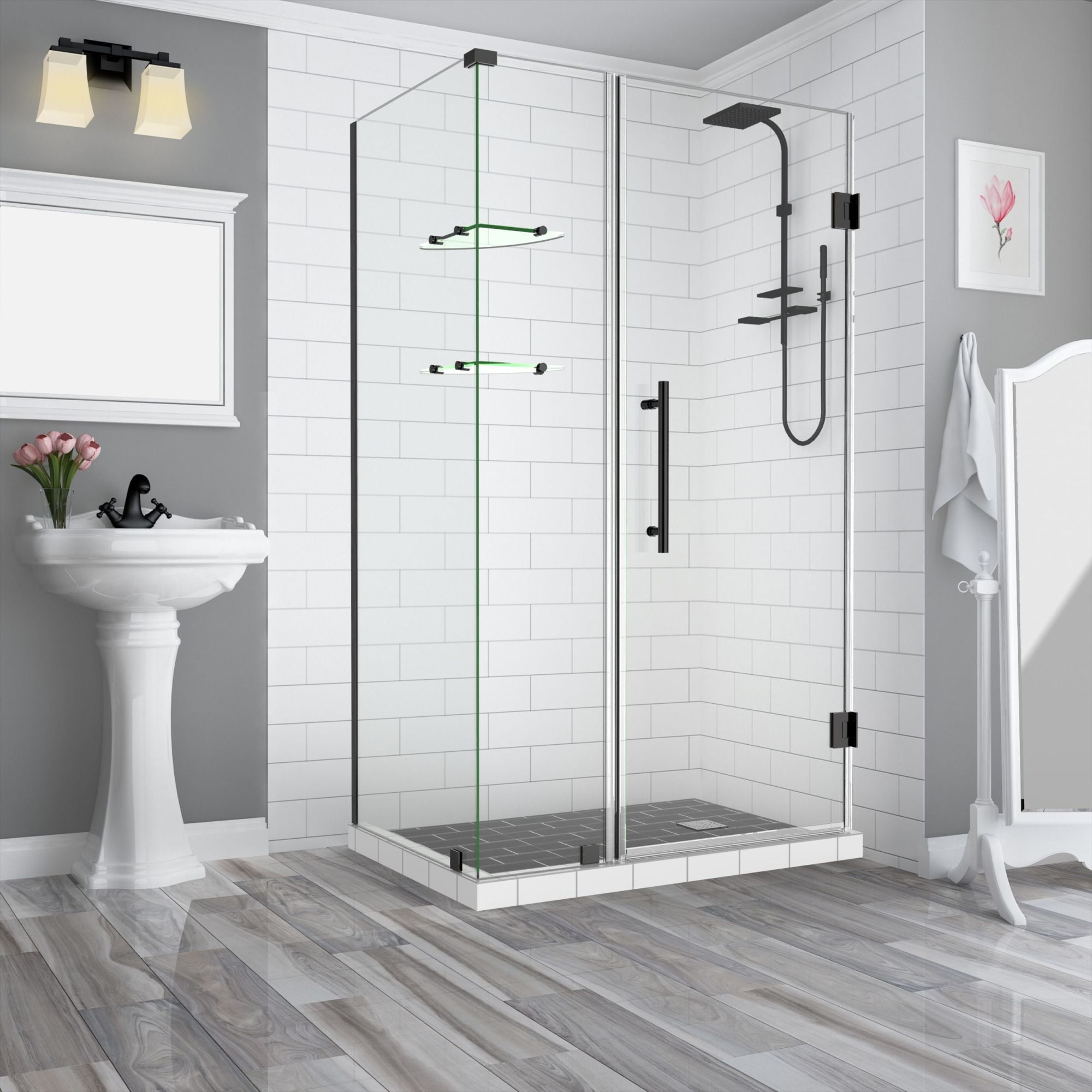 Bromley 72" Matte Black Frameless Hinged Shower Enclosure