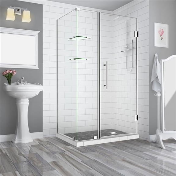Aston SEN962EZ-CH-543238-10 BromleyGS 53.25 to 54.25 x 38.375 x 72 in. Frameless Corner Hinged Shower Enclosure with Glass Shelves - Chrome