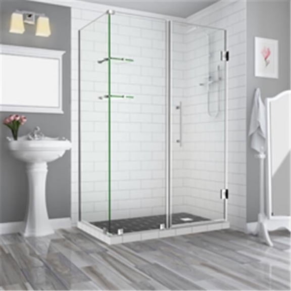Aston SEN962EZ-SS-582430-10 72 57.25 to 58.25 x 30.375 in. BromleyGS Frameless Corner Hinged Shower Enclosure with Glass Shelves - Stainless Steel
