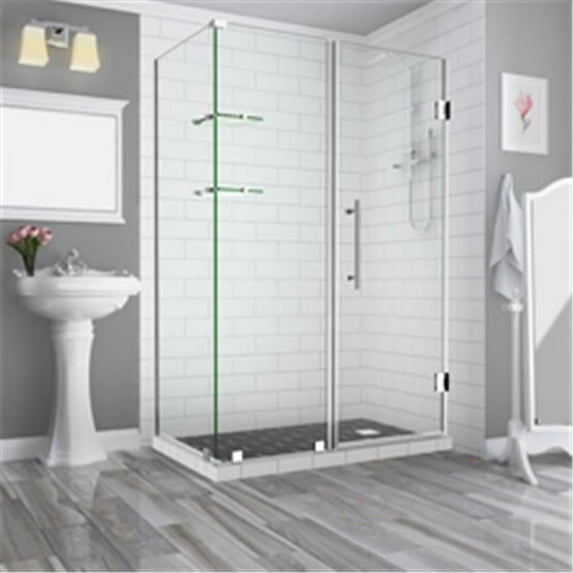 Aston SEN962EZ-CH-592732-10 72 x 59 x 32.38 in. Bromley GS Frameless Corner Hinged Shower Enclosure with Glass Shelves, Chrome