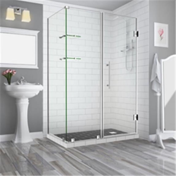 Aston SEN962EZ-SS-683232-10 72 x 68 x 32.38 in. Bromley Frameless Corner Hinged Shower Enclosure with Glass Shelves, Stainless Steel
