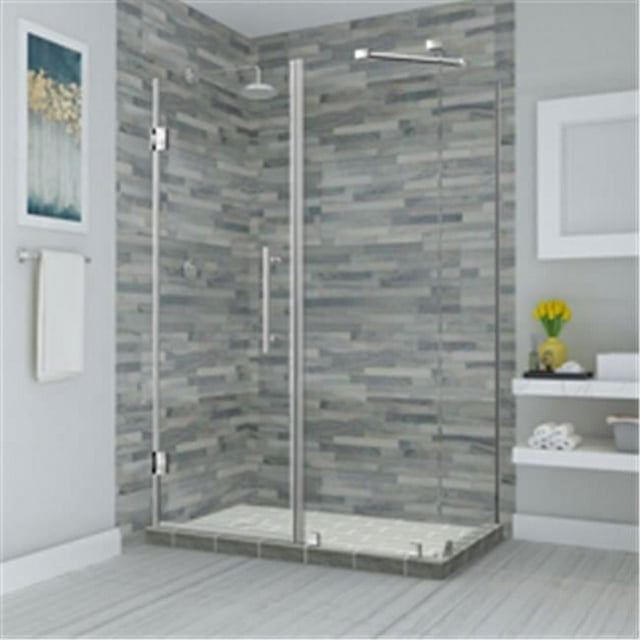 Aston SEN967EZ-SS-483436-10 72 x 47.25-48.25 x 36.375 in. Bromley Frameless Corner Hinged Shower Enclosure - Stainless Steel