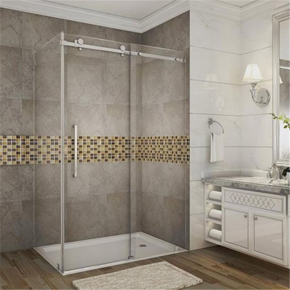 AstonGlobal SEN976-CH-48-10 Moselle 48 x 35 x 75 in. Completely Frameless Sliding Shower Door Enclosure in Chrome