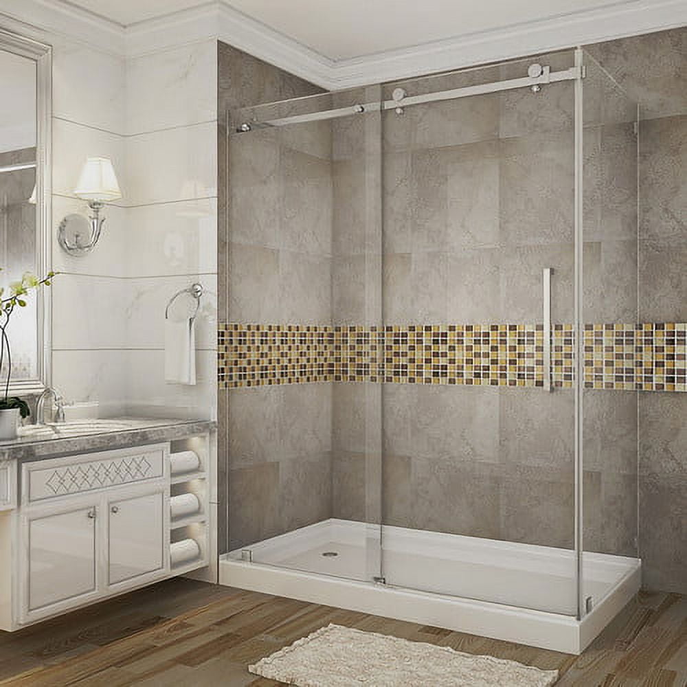 Aston 60" x 35" Frameless Chrome Sliding Shower Enclosure with Base