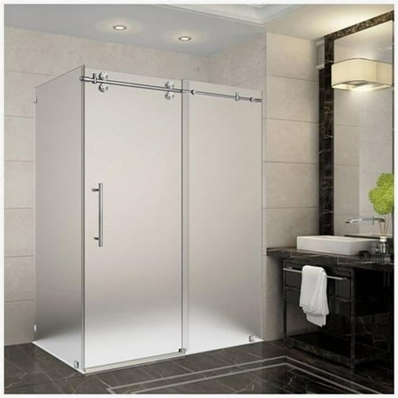 AstonGlobal SEN979-SS-60-10 Langham 60 x 35 x 75 in. Completely Frameless Sliding Shower Enclosure in Stainless Steel