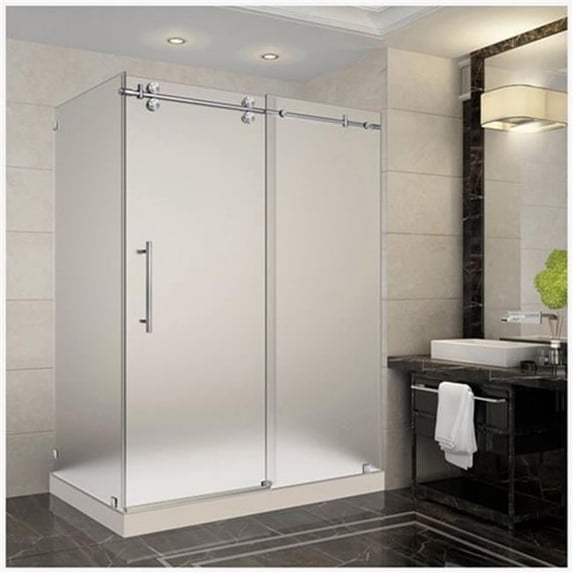 AstonGlobal SEN979-TR-SS-60-10-L Langham 60 x 35 x 77.5 in. Completely Frameless Sliding Shower Enclosure in Stainless Steel with Left Base