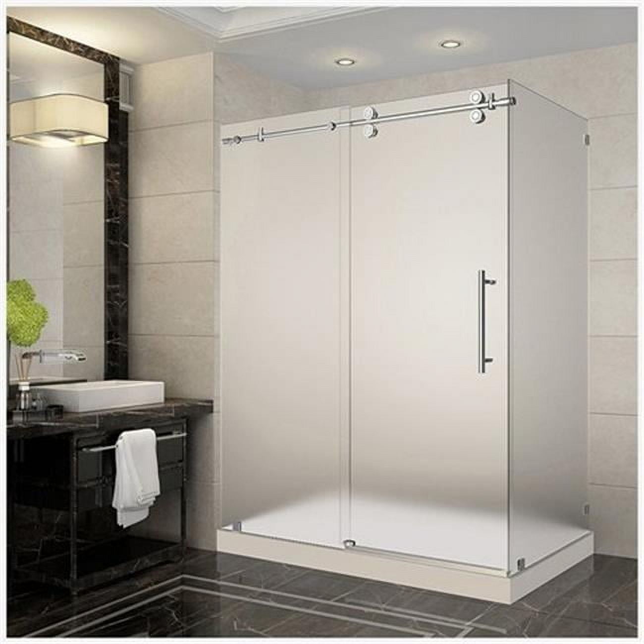 Langham 60" Chrome Frameless Rectangle Sliding Shower Enclosure