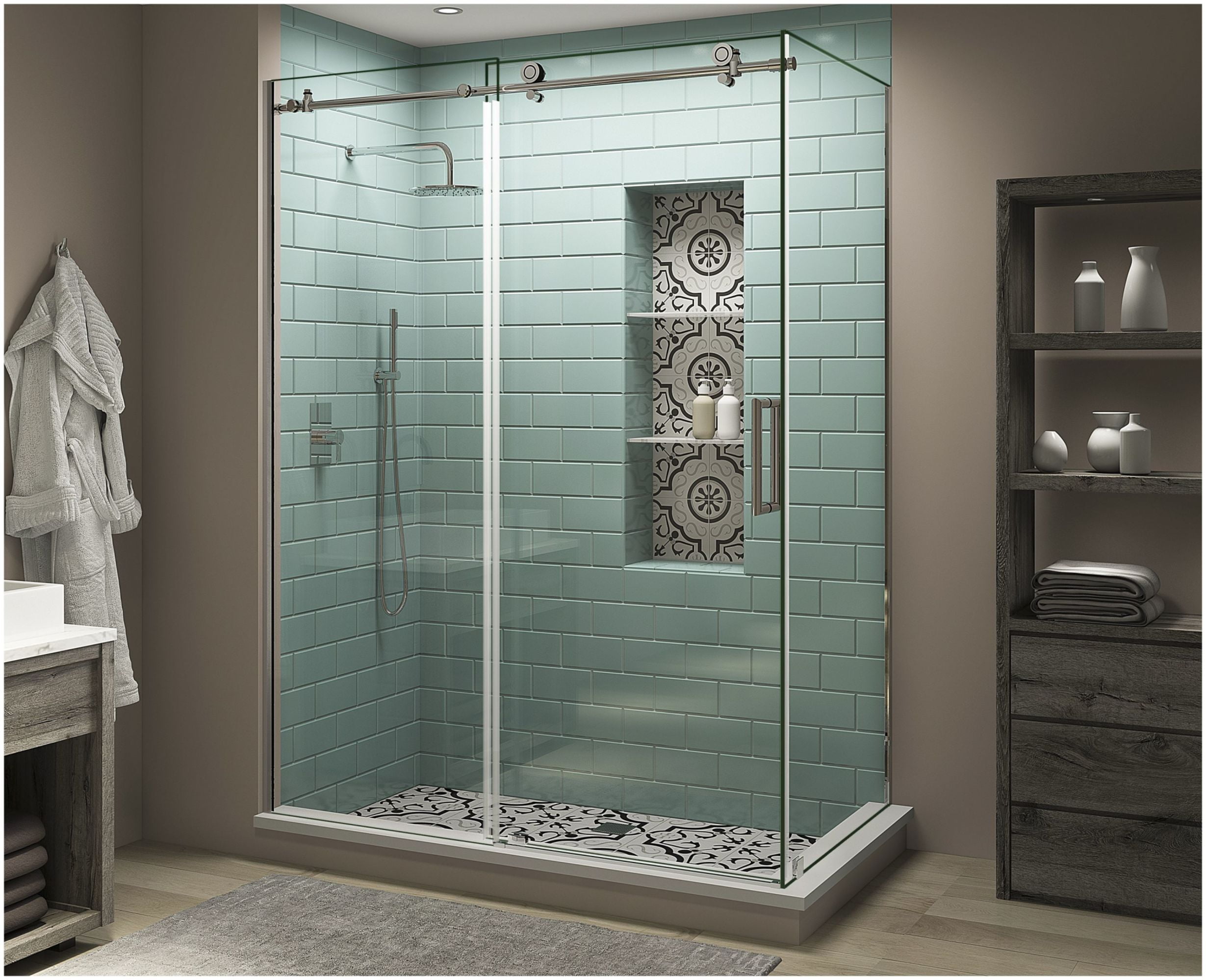 Coraline XL Frameless Clear Glass Sliding Shower Enclosure, 80" x 48" x 36"
