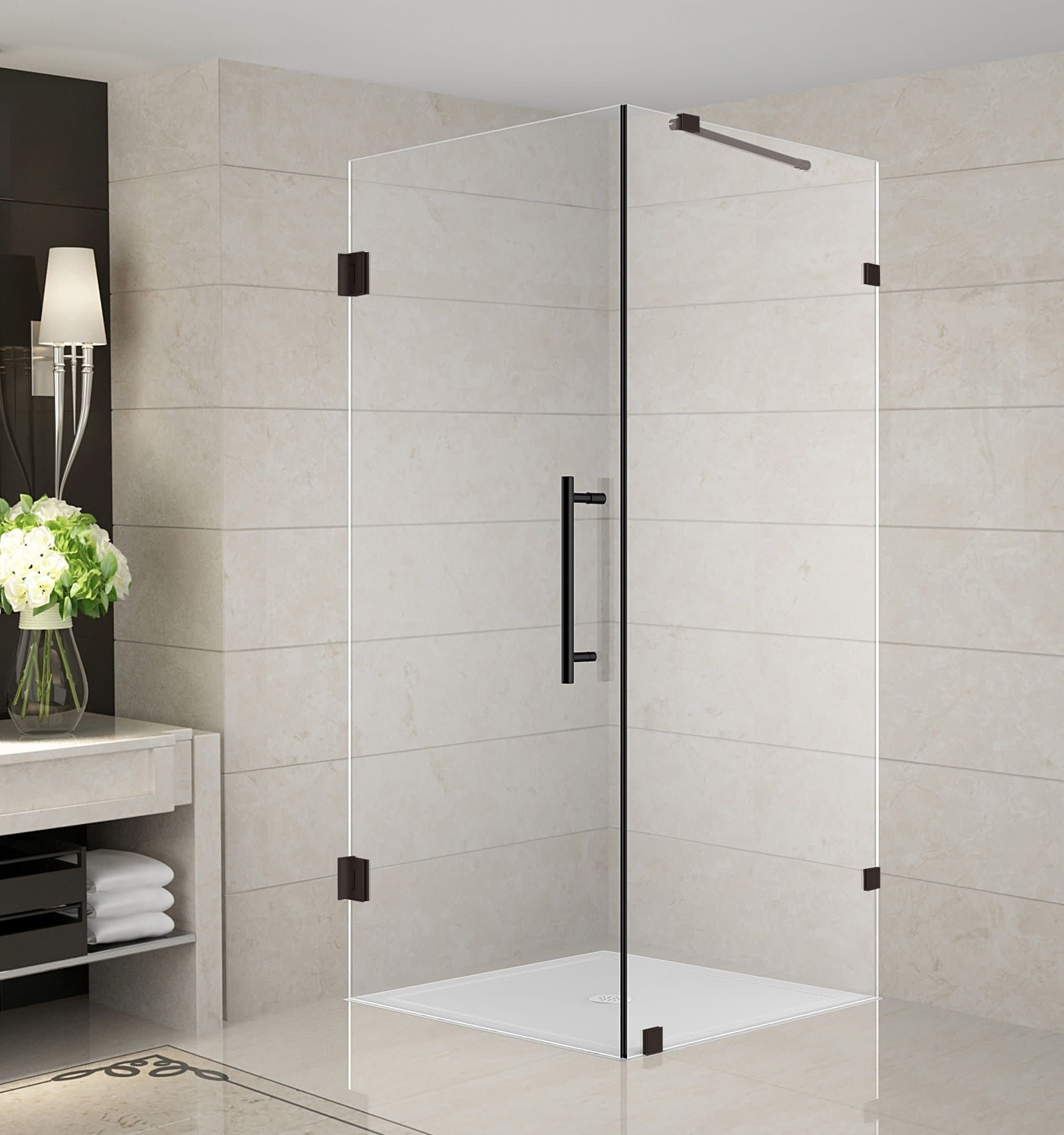 Aquadica Frameless 30" x 72" Bronze Hinged Shower Enclosure with Clear Glass