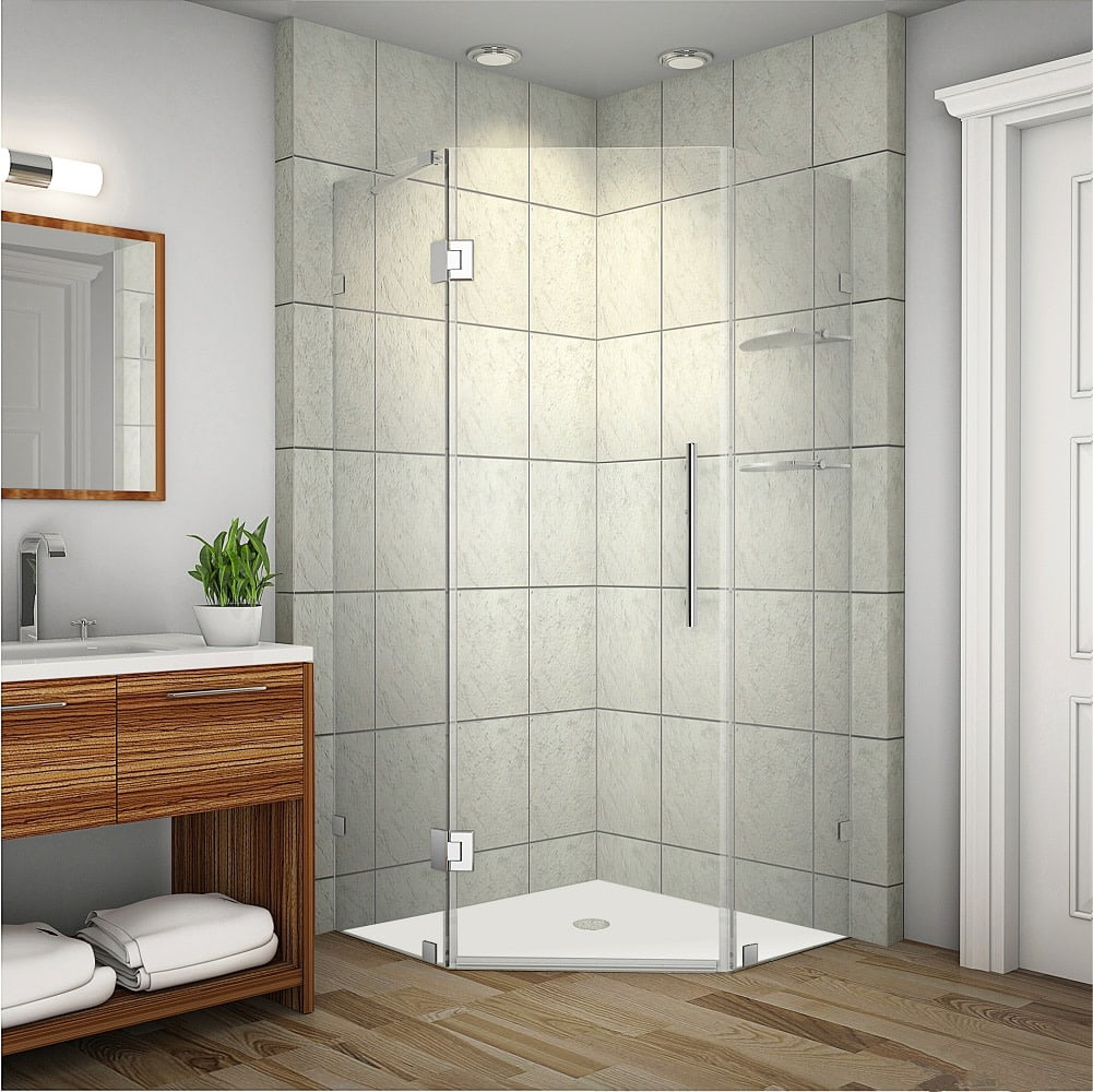 Stainless Steel Frameless Neo-Angle Shower Enclosure with Clear Glass