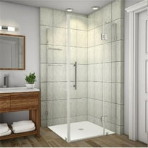 AstonGlobal SEN992-SS-3434-10 Avalux 34 x 34 x 72 in. Completely Frameless Shower Enclosure with Glass Shelves in Stainless Steel