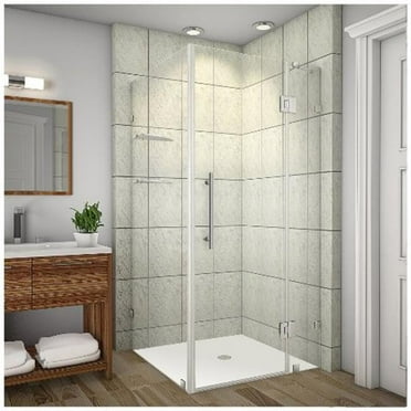 AstonGlobal SEN992-SS-3632-10 Avalux 36 x 32 x 72 in. Completely Frameless Shower Enclosure with Glass Shelves in Stainless Steel