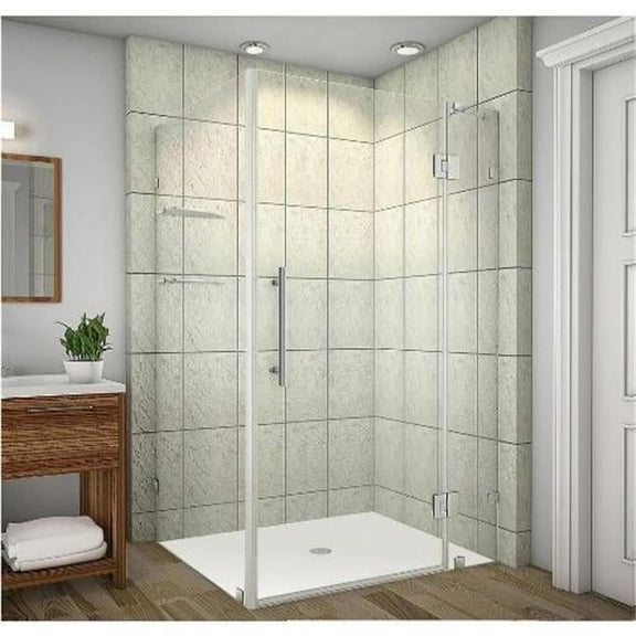 AstonGlobal SEN992-SS-4838-10 Avalux 48 x 38 x 72 in. Completely Frameless Shower Enclosure with Glass Shelves in Stainless Steel