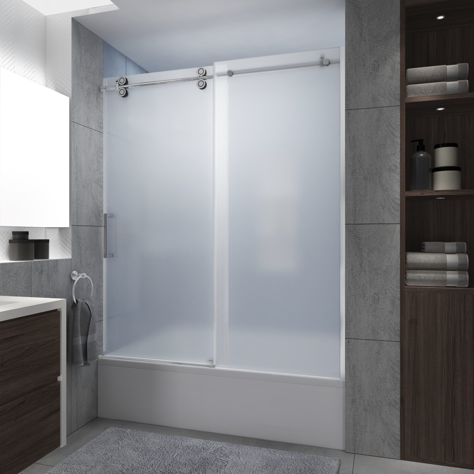 Langham XL 70" High x 60" Wide Chrome Frameless Sliding Tub Door