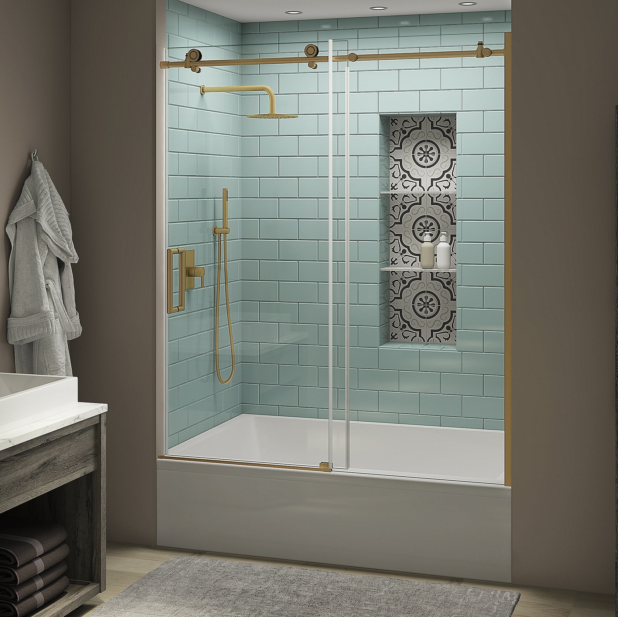 Coraline XL56 W x 70 H Single Sliding Frameless Tub Door