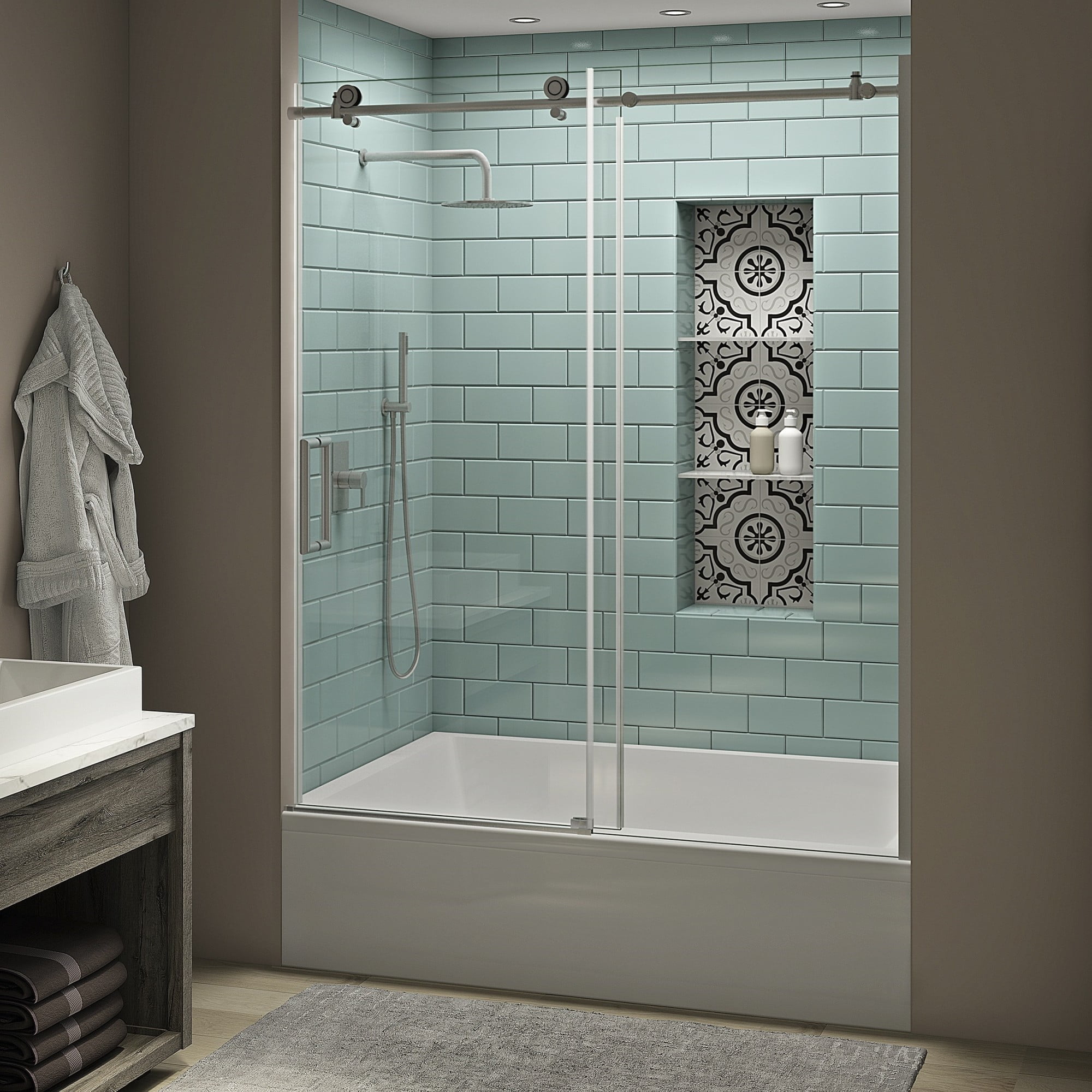 Coraline XL 60" x 70" Stainless Steel Frameless Sliding Tub Door