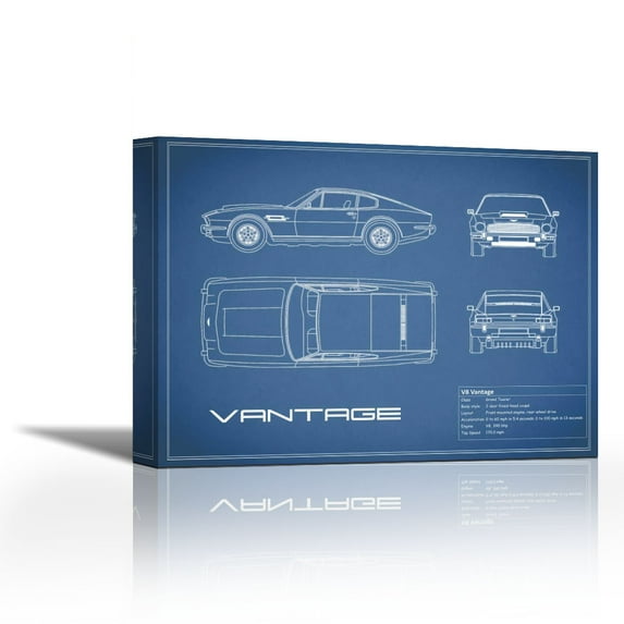 Aston V8 Vantage-Blue - Contemporary Fine Art Giclee on Canvas Gallery Wrap - wall décor - Art painting - 24 x 18 Inch - Ready to Hang