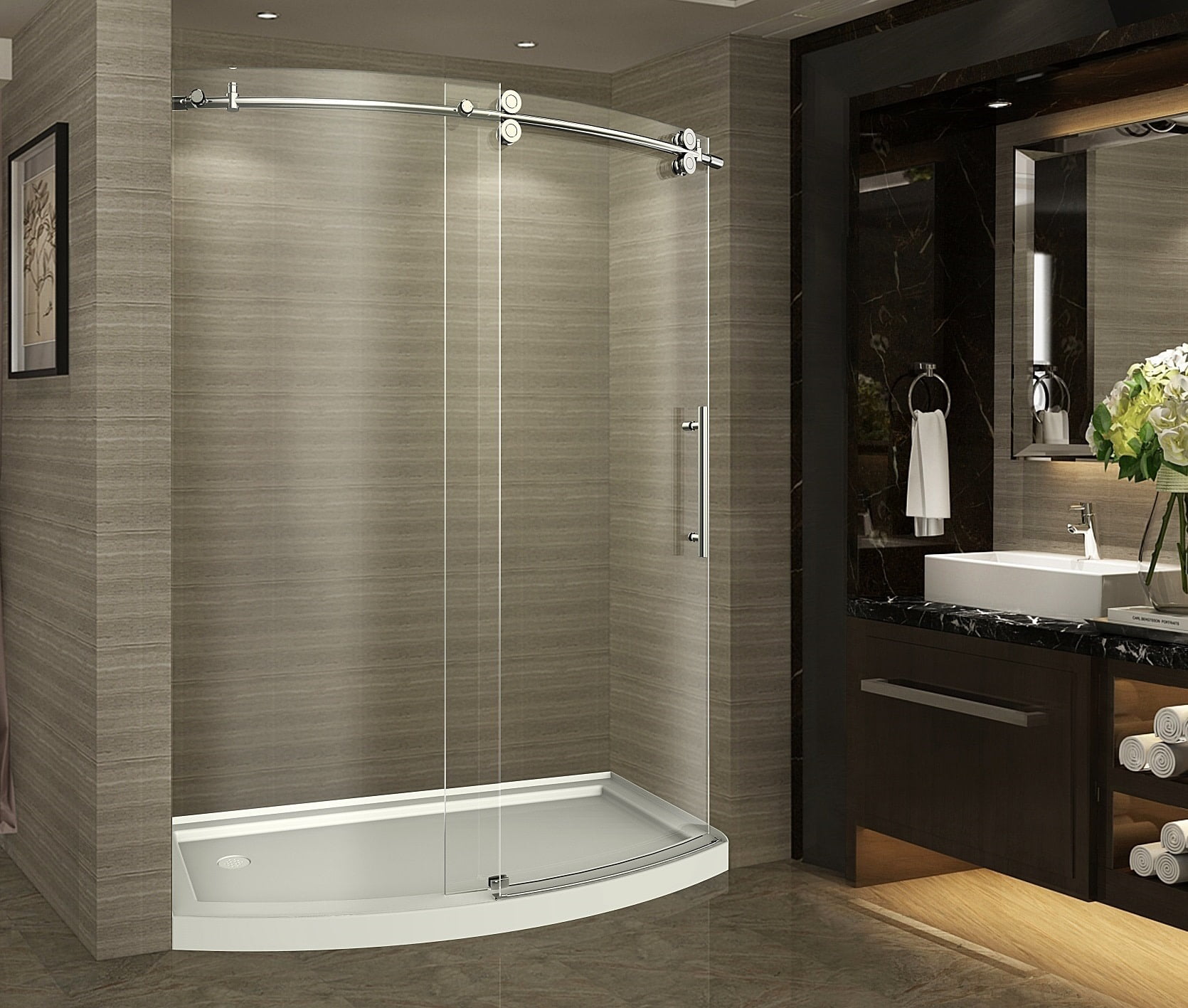 ZenArch 60'' Frameless Clear Tempered Glass Sliding Shower Door