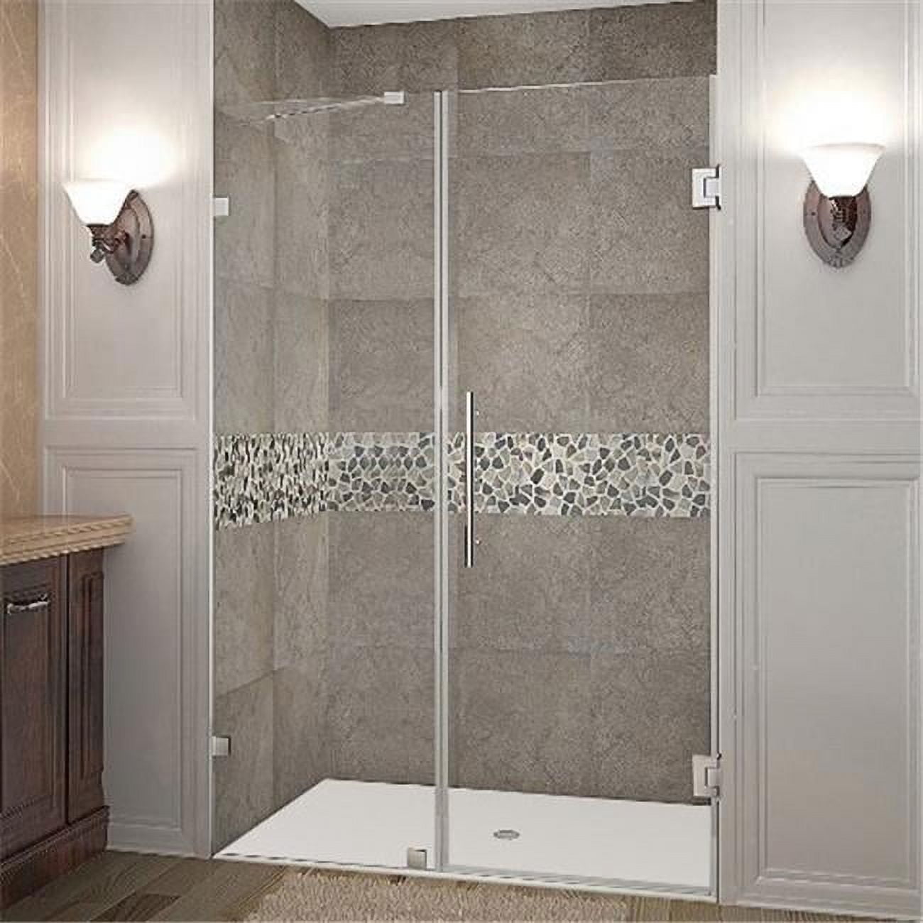 Nautis 46" x 72" Frameless Hinged Shower Door in Stainless Steel and Clear Glass