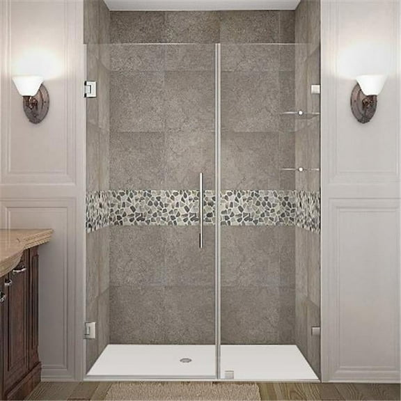 AstonGlobal SDR990-CH-48-10 Nautis 48 x 72 in. Completely Frameless Hinged Shower Door with Glass Shelves in Chrome