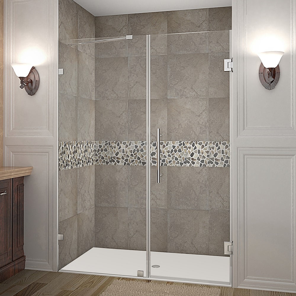 Nautis 59'' Clear Tempered Glass Frameless Hinged Shower Door