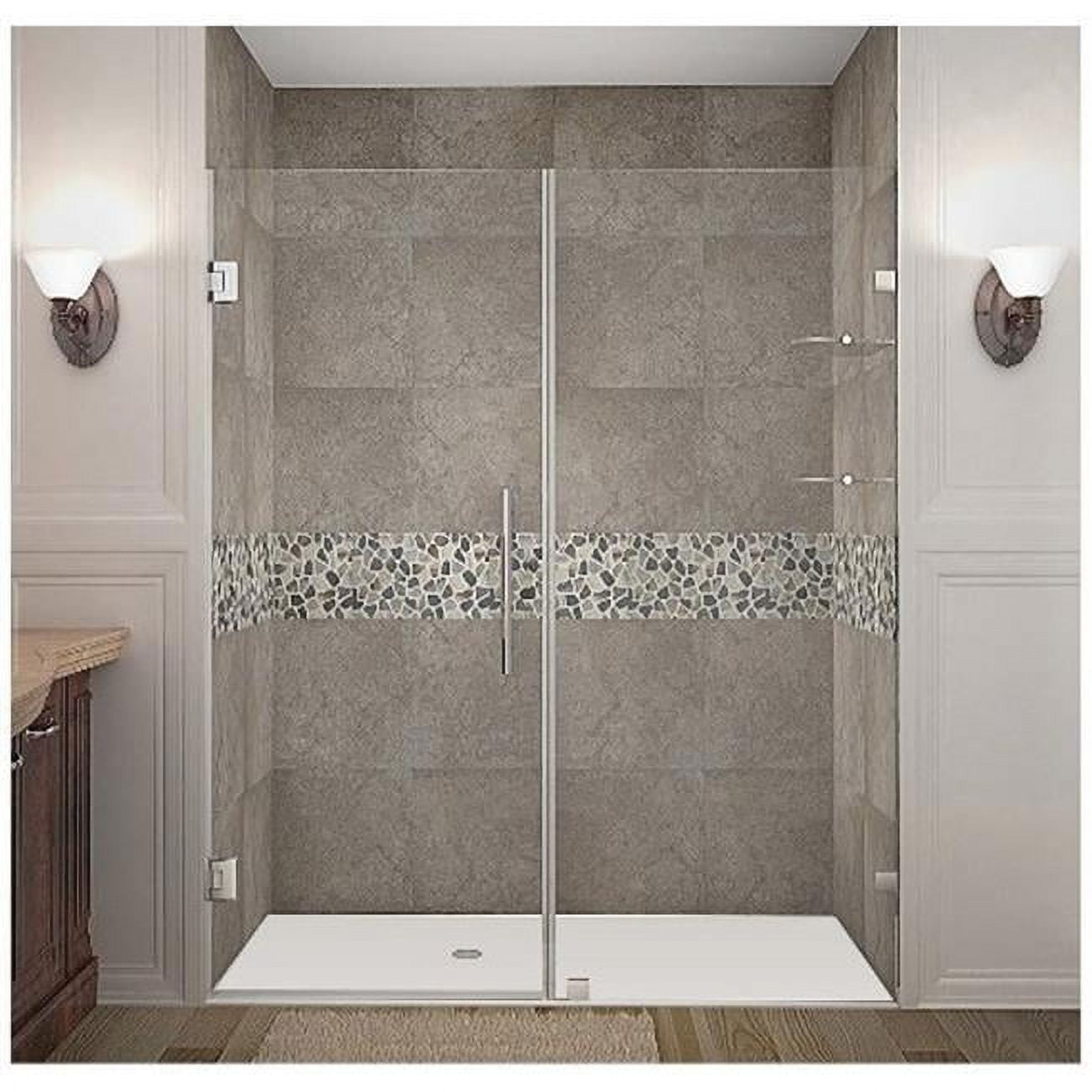 Nautis GS 63'' Clear Tempered Glass Frameless Hinged Shower Door