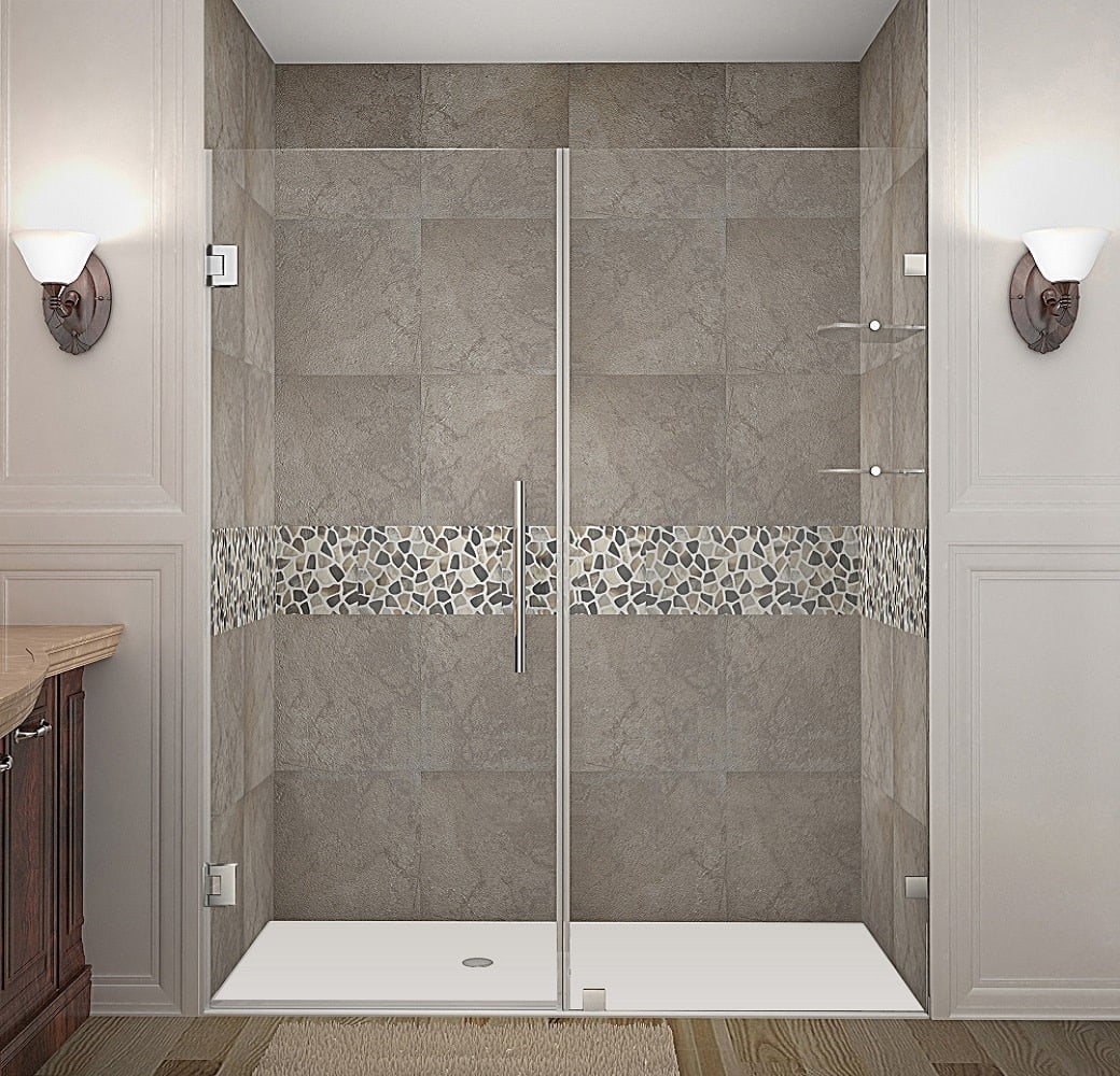 Nautis GS 63'' Clear Tempered Glass Frameless Hinged Shower Door